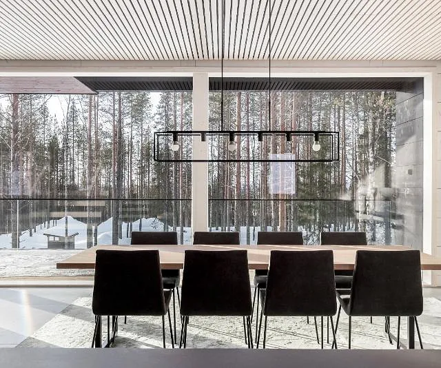 Modern dining room with nature view