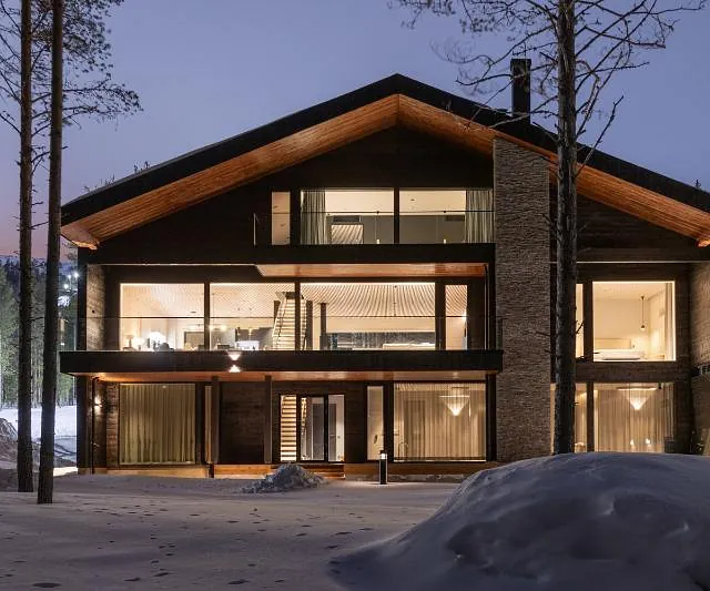 Modern house with snowy surroundings