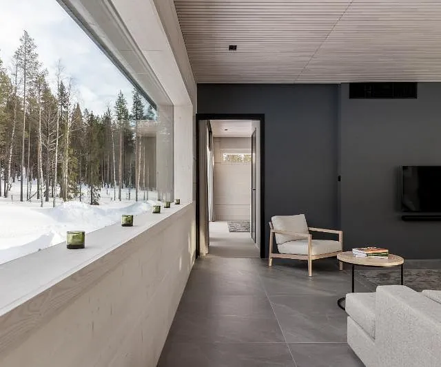 Modern interior with forest view