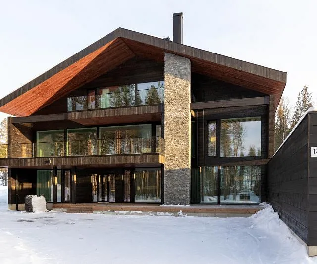 Modern house in snowy landscape
