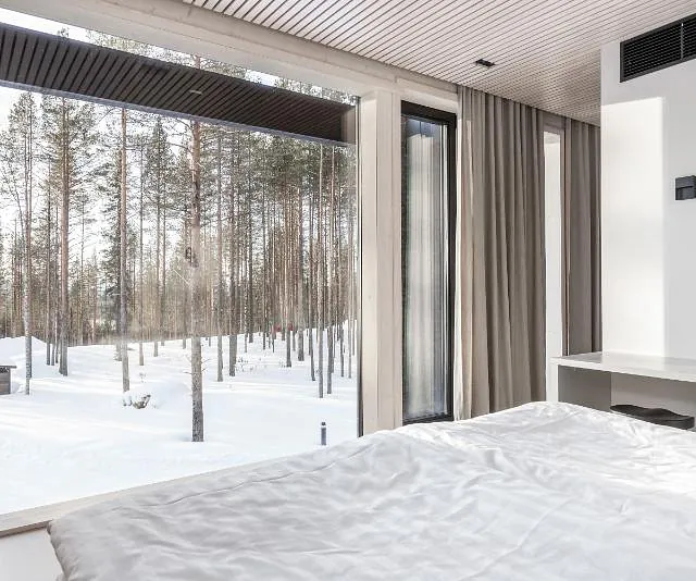 Cozy room with snowy landscape
