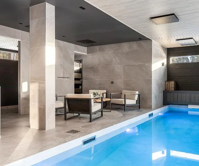 Indoor pool and lounge area