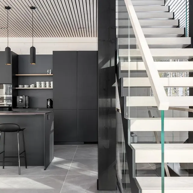 Modern kitchen and staircase design
