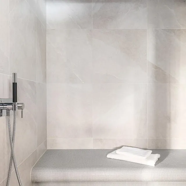 Modern minimalist shower with towels