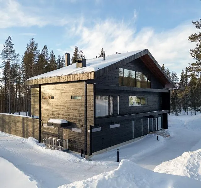 Modern house in snowy landscape
