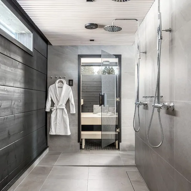 Modern bathroom with glass shower